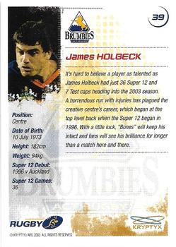 2003 Kryptyx The Defenders Australian Rugby Union #39 James Holbeck Back
